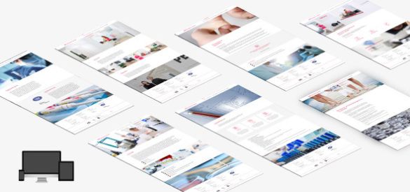 Übersicht über 6 Unterseiten der responsiven Website von BGU Blutgerinnung Ulm gestaltet von der AKSIS Werbeagetur